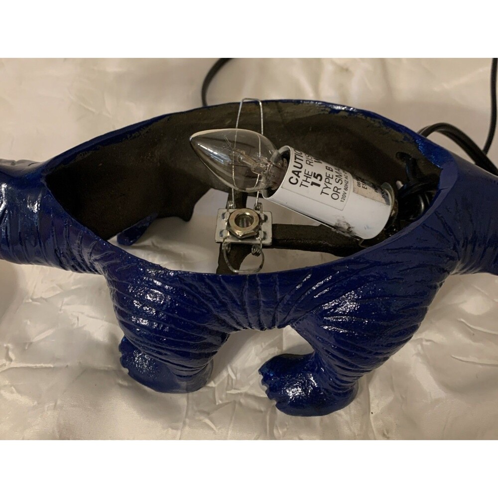 Vintage Blue Dinosaur Lamp Glass Shell Cast Metal Nightlight READ - Picture 10 of 16